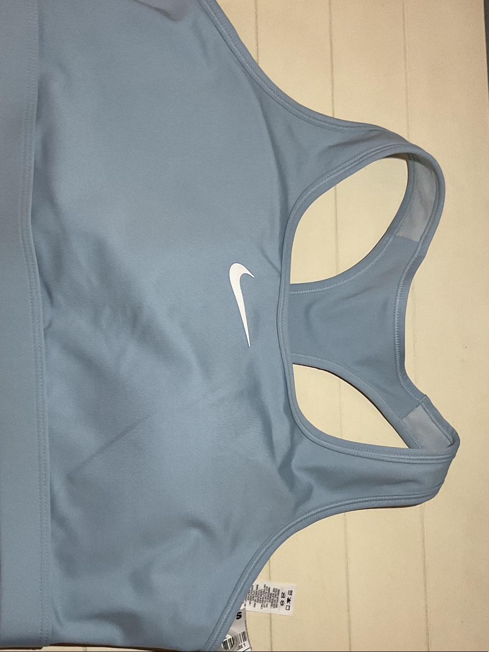 Nike Women's Sky Blue Racerback Sports Bra with White Swoosh